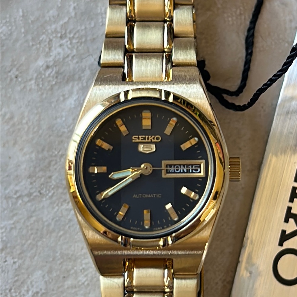 Seiko Women's SYM602K #5 Automatic Black Dial Gold-Tone Stainless Steel Watch